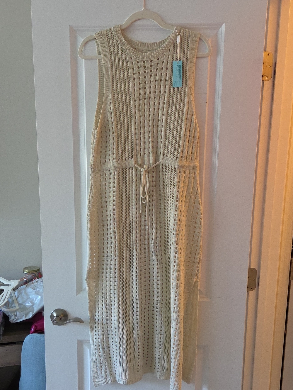 Sleeveless Crochet One-Piece Coverup in Cream